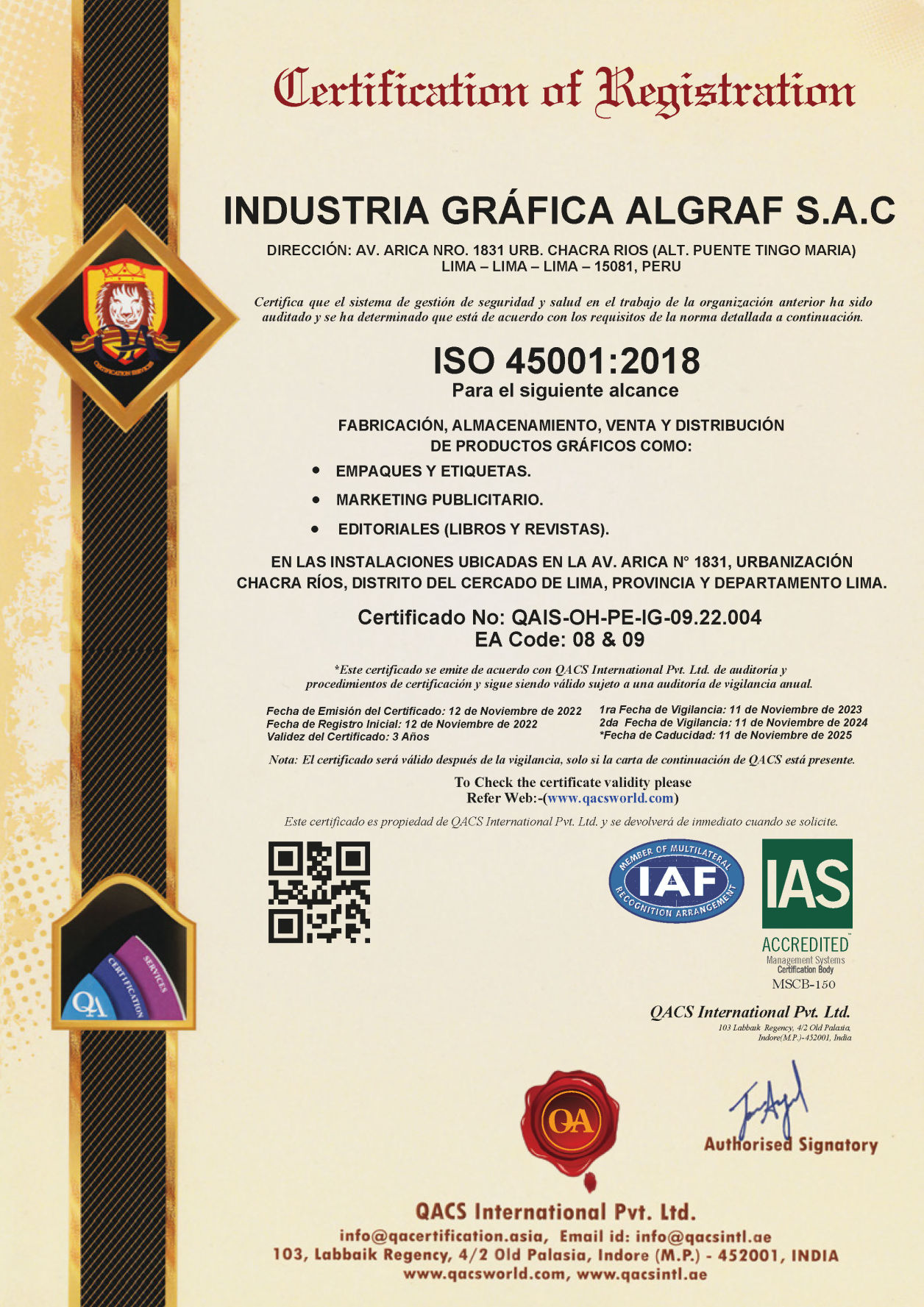 Certifiación ISO 45001:2018